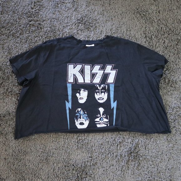 KISS Shirt Adult 3XL Black Cropped T-Shirt Rock Band Tee - Picture 1 of 6